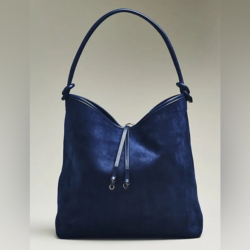 Anthropologie Mali + Lili Knotted Faux-Suede Tote Bag - Navy Blue - NWT
